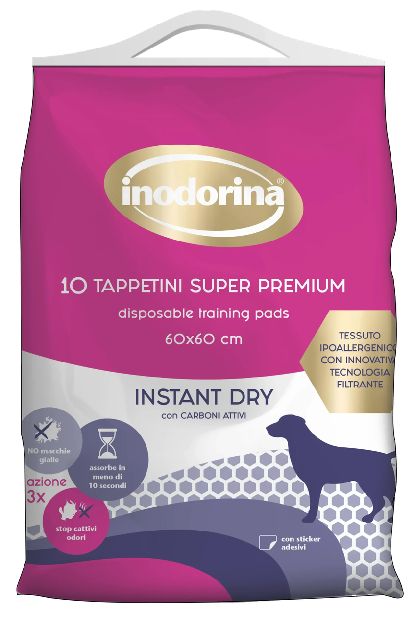 Пелюшки для собак швидкопоглинаючі Inodorina Tappetini Instant Dry з активованим вугіллям 10 шт. 60х60 см (28457880)