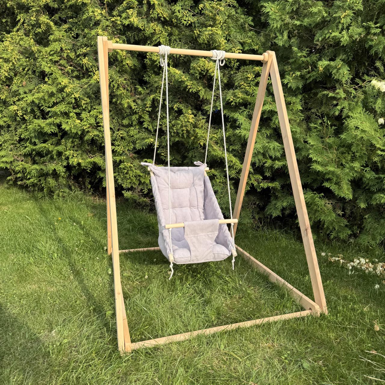 Комплект Деревянная опора и Колыханка из вельвета Серый (gs-8968)