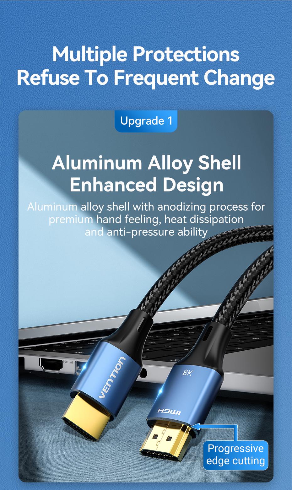 Кабель Vention HDMI 2.1 8K 60Hz 4K 120Hz 2K 144Hz 1080p 160Hz eARC, 12 біт, 48 Гбіт/с 1 м Чорний (ALGLF) - фото 4