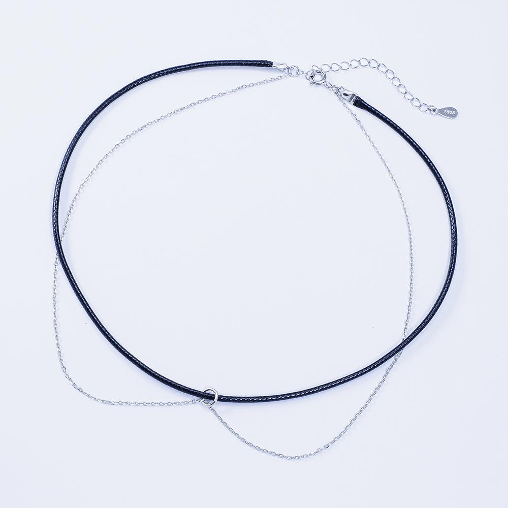 Срібний чокер зі шкіряною ниткою (kl2-27)