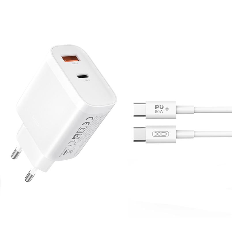 Сетевое зарядное устройство XO L116 PD30W/QC18W 1USB-C+1USB-A Type-C кабель Белый (XO-L116+C)