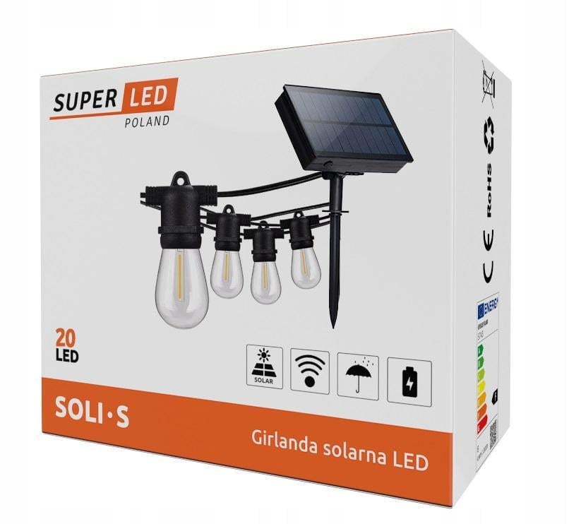 Гирлянда солнечная Jooki Soli 20 сменных LED-лампочек E27 IP44 с пультом и зарядкой USB 20 м теплый белый свет (10497)