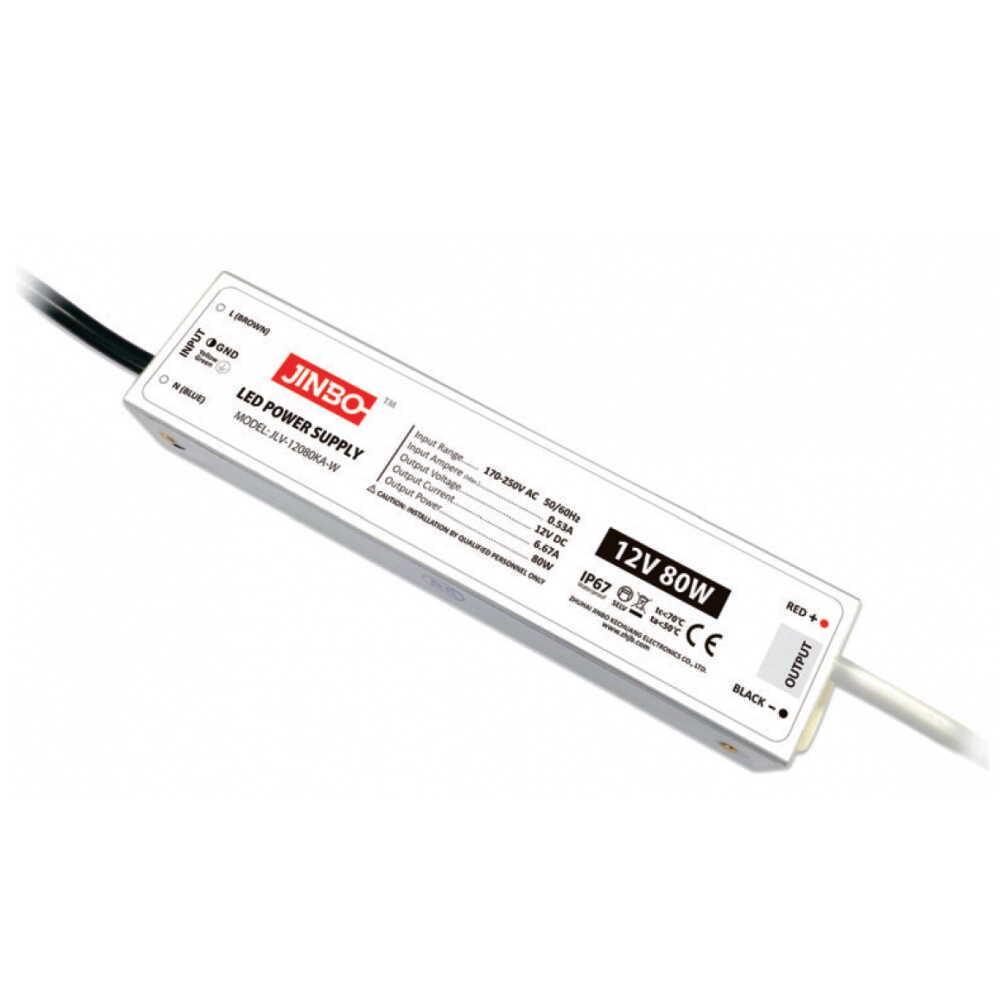 Блок живлення JINBO 80 Вт 220V AC/12V DC IP67 (JLV-12080KA-W)