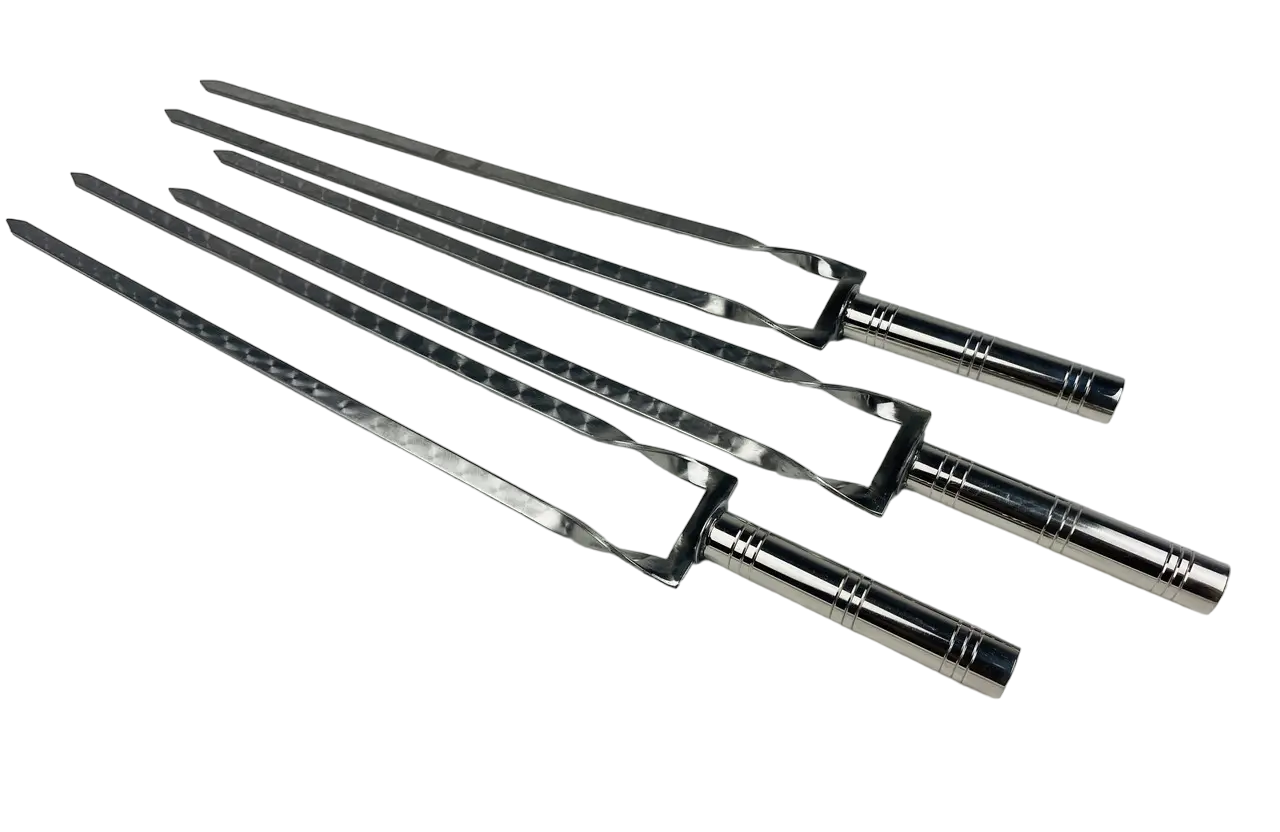 Набор шампуров двойные Серебро 3 шт. из нержавеющей стали с металической ручкой (2-10-SH-3113)