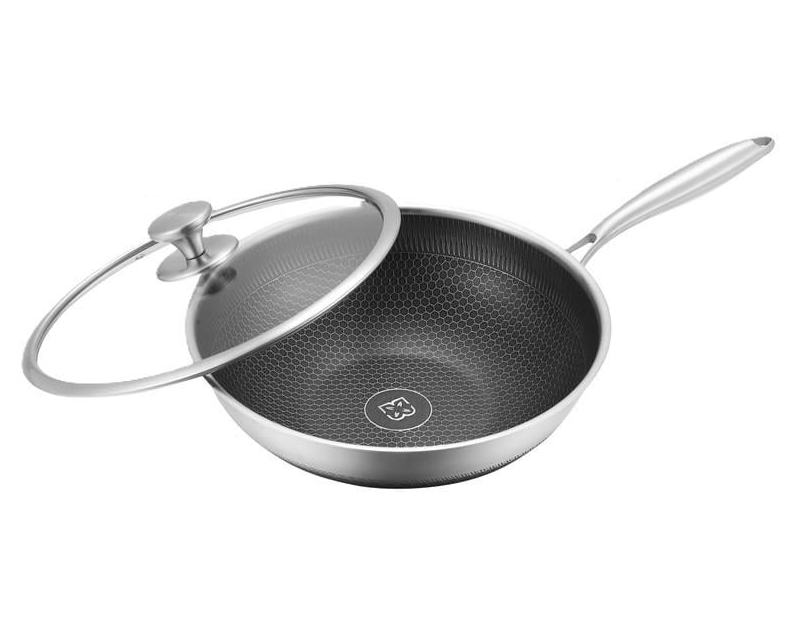 Cковорода WOK Edenberg из нержавеющей стали с крышкой и антипригарным покрытием 30х9 см вок (EB-13067)