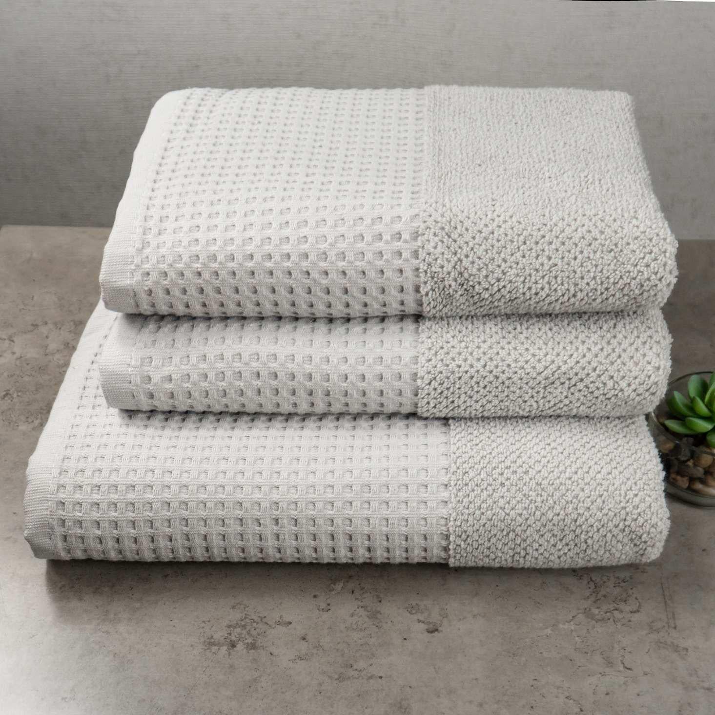 Комплект махровых полотенец GM Textile Вафельный Бордюр 450 г/м2 50х90/50х90/70х140 см 3 шт. Пепельный (500-k-vb-pepel)