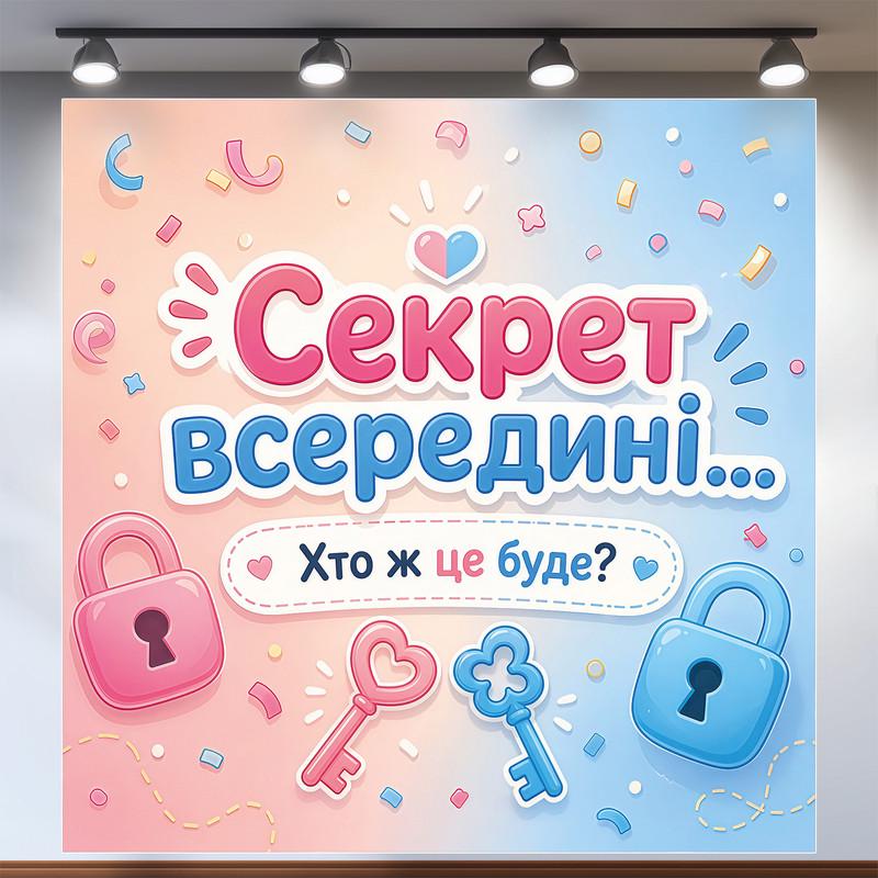Фотозона для определения пола Секрет внутри с ключиками и замками 120x120см, №48530