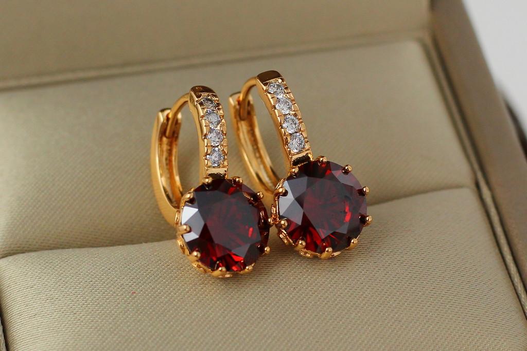 Серьги Xuping Jewelry с большим красным камнем и круглой застежкой 2 см Золотистый