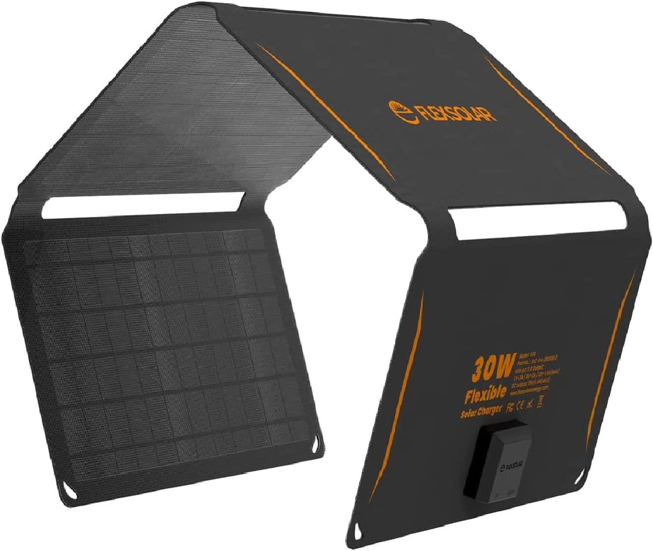 Сонячна панель FlexSolar 30W IP67 з кабелем DC5521 для заряджання ноутбука Black (240665)