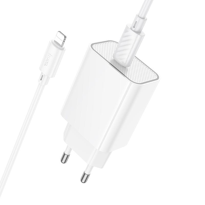 Зарядний пристрій мережевий Hoco C143A Benefit 1 × USB-C швидка зарядка QC/PD кабель Type-C × Lightning Білий (182af6d4)