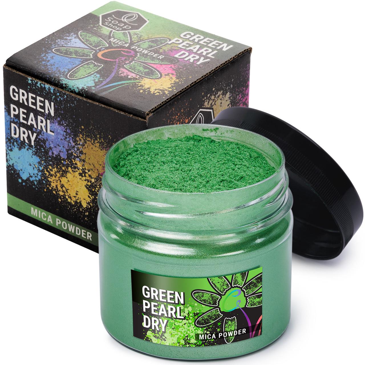 Пігментний порошок слюдяний Alexes Green Pearl для епоксидної смоли/мила/макіяжу та манікюру банка 57 г Зелена перлина