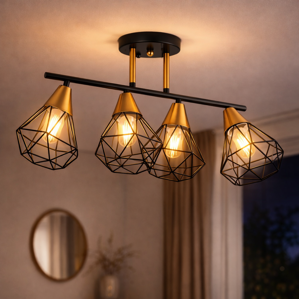 Люстра Valeso с четырьмя металлическими плафонами под лампу Е27 Черный/Медный (XL25115-4)