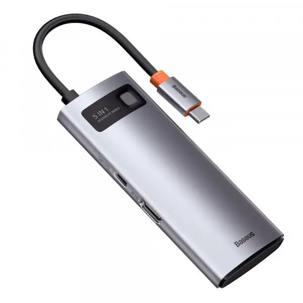 USB хаб Type-C Baseus Metal Gleam 5в1 HDMI 4K 3xUSB 3.0 PD 100W Серый (CAHUB-CX0G)