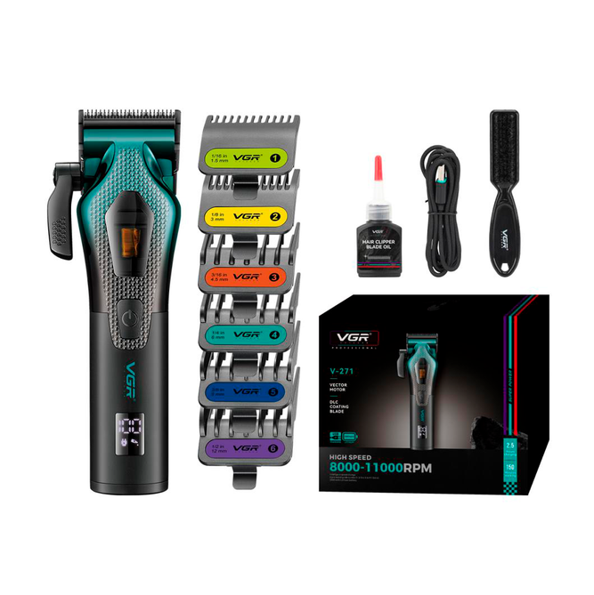 Машинка для стрижки волосся чоловіча VGR V-271 8000-11000 RPM LED дисплей 6 насадок (718834)