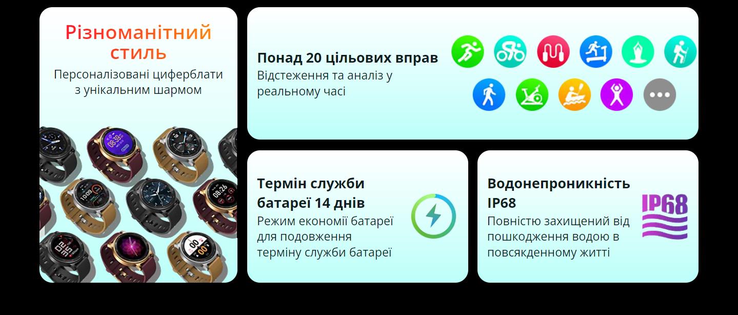 Смарт-годинник жіночий Zeblaze GTR 2 Gold (10454824) - фото 16 Смарт-годинник жіночий Zeblaze GTR 2 Gold (10454824) - фото 16