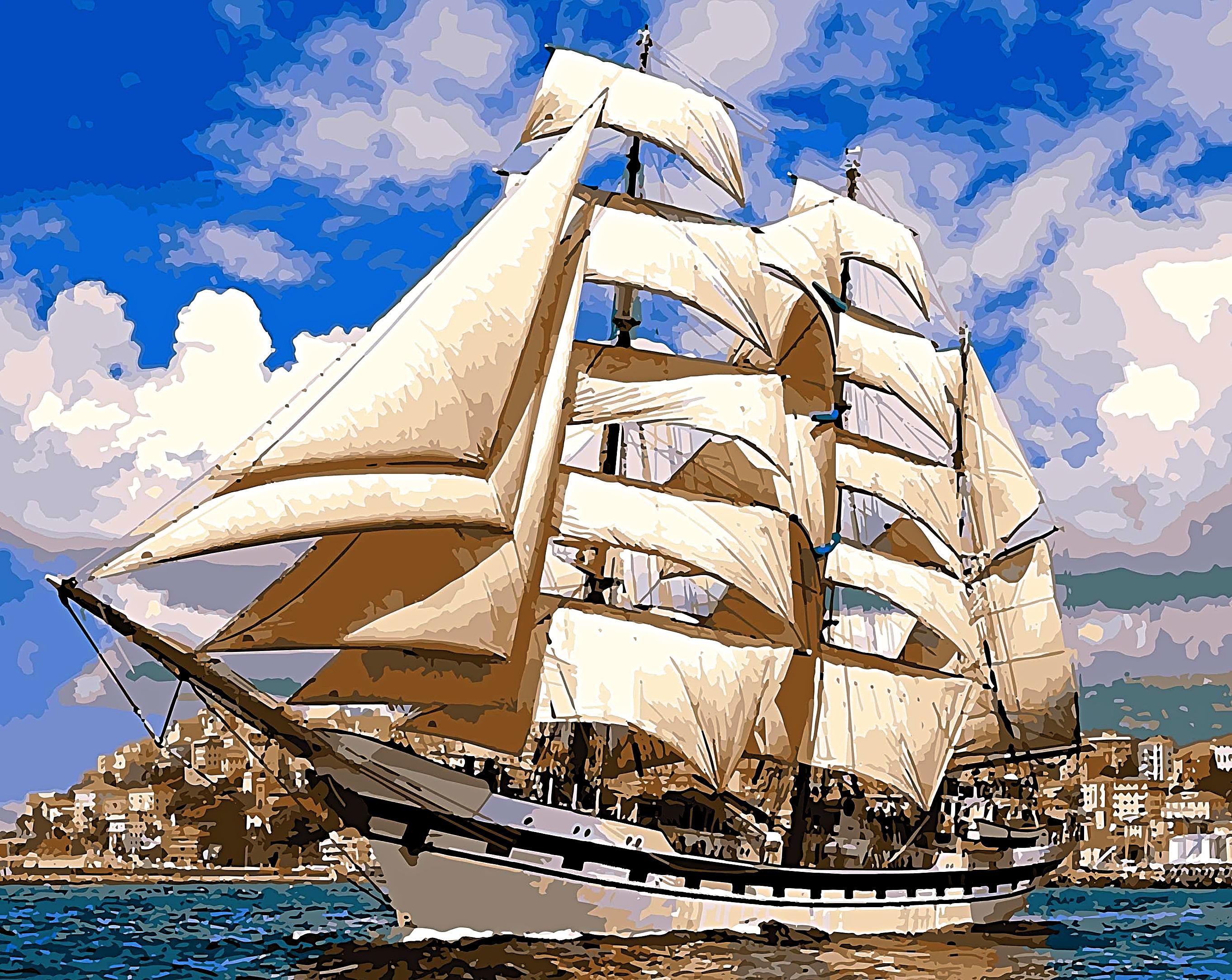 Алмазная мозаика My Art Корабль на подрамнике квадратные алмазы 40х50 см (ТН943)