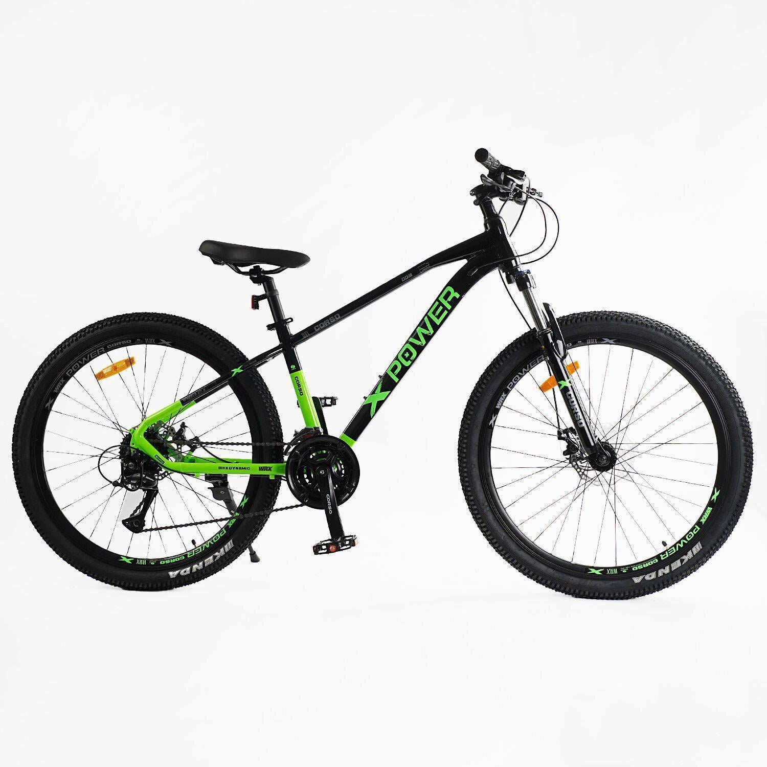 Велосипед горный алюминиевый Corso X-Power 27,5" рама 15" Черно-зеленый Велосипед горный алюминиевый Corso X-Power 27,5" рама 15" Черно-зеленый