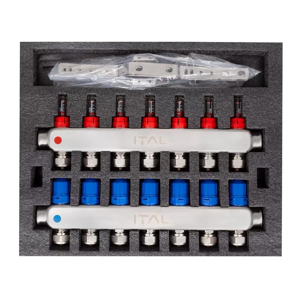 Колектор для теплої підлоги ITAL HC1-07 7 контурів з витратомірами 1"/3/4" (215345) - фото 3 Колектор для теплої підлоги ITAL HC1-07 7 контурів з витратомірами 1"/3/4" (215345) - фото 3