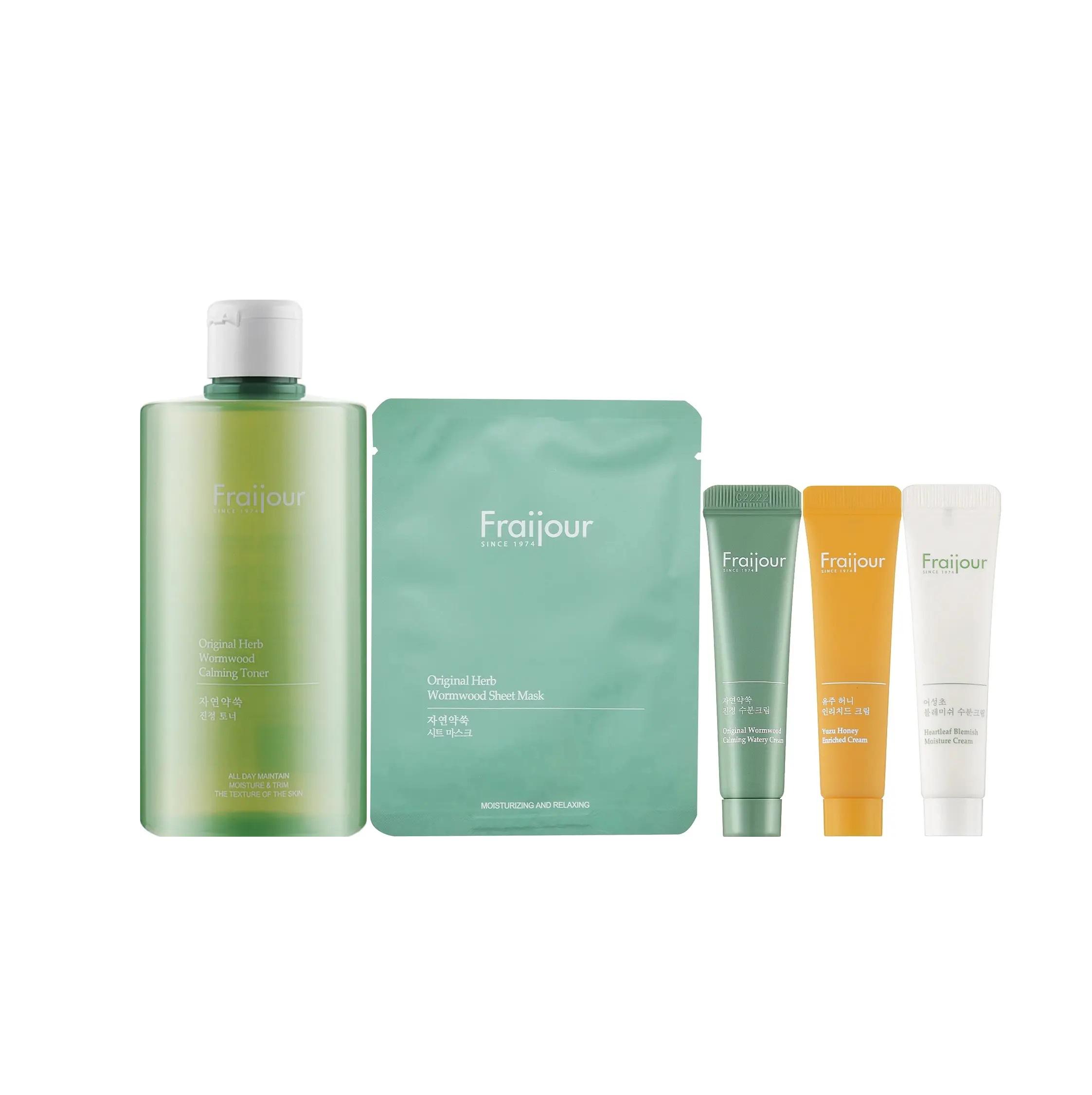 Набор базового ухода для проблемной и комбинированной кожи Herb Wormwood Yuzu Honey Heartleaf toner Fraijour 500 мл Cream 3 х 10 мл (8050600100014)