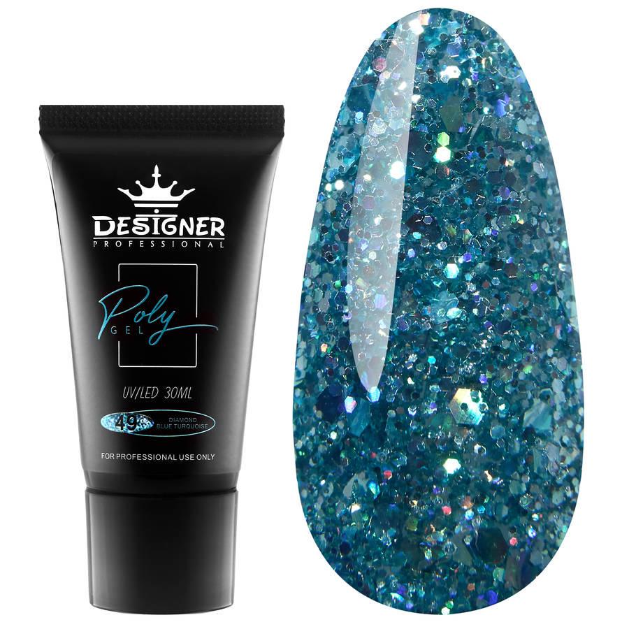 Полигель Дизайнер для наращивания и укрепления ногтей 30 мл Diamond blue turquoise №49