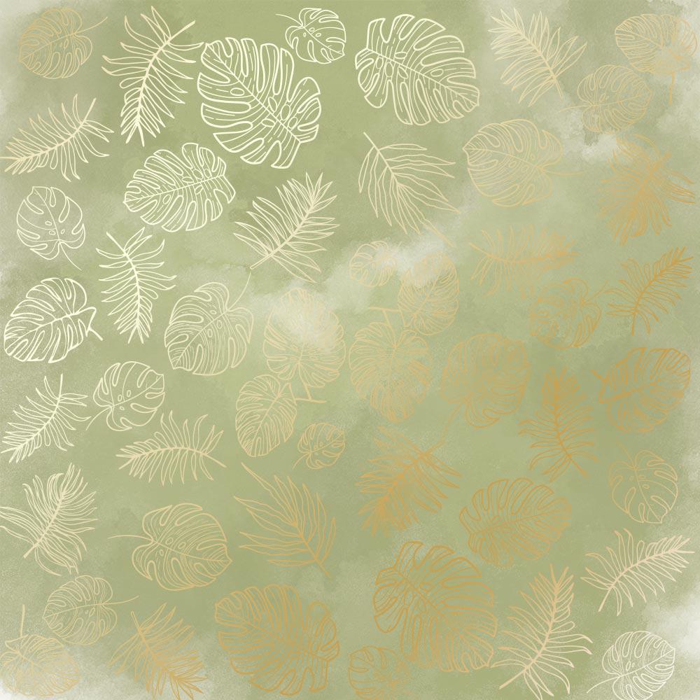 Лист бумаги односторонний Golden Tropical Leaves с фольгированием 30,5х30,5 см Olive/Watercolor