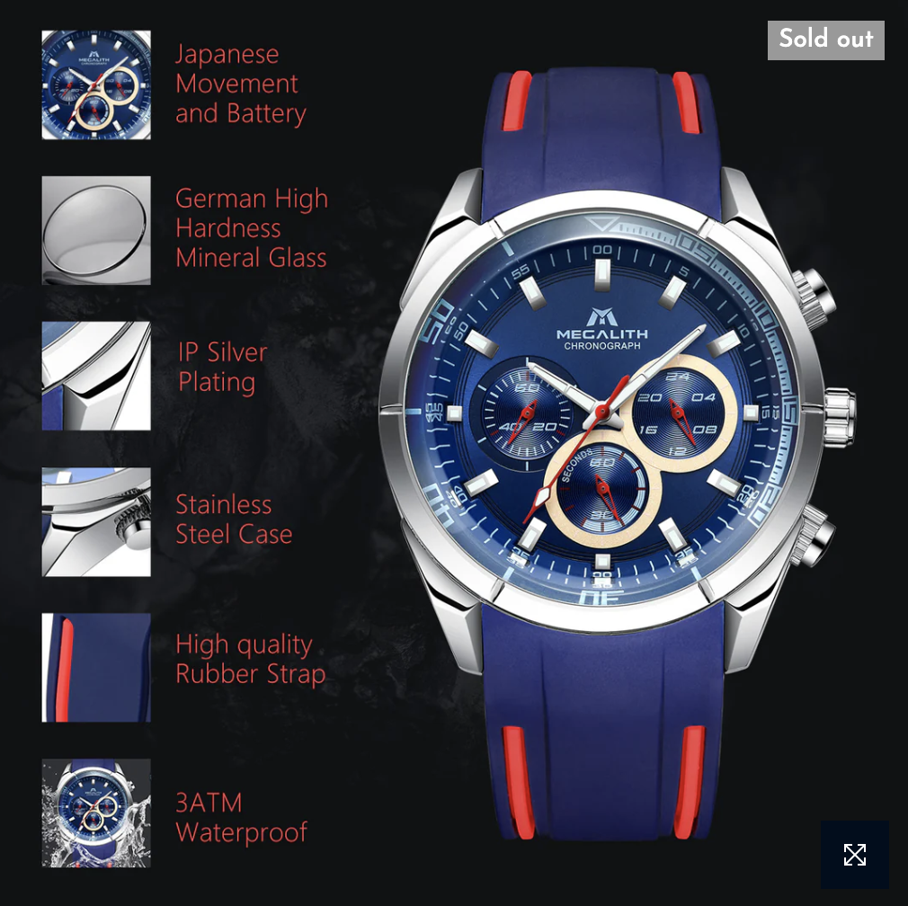 Годинник чоловічий стильний MegaLith 8049M/Quartz Men Watch | Rubber Band (2595136919) - фото 5