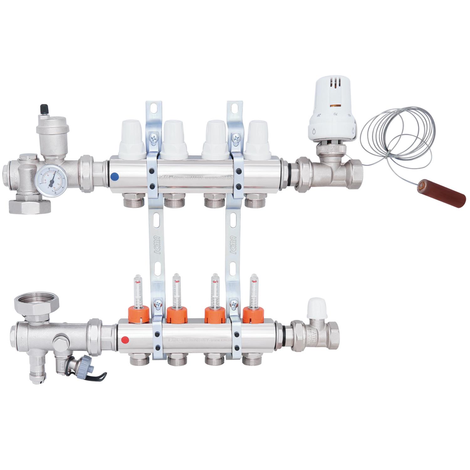 Коллектор для теплого пола ICMA A3K013APJ06 4 контура с расходомерами 3/4"/3/4" (78996)