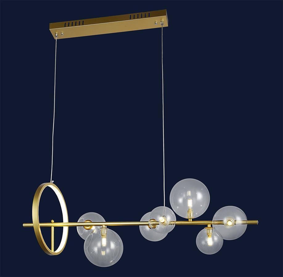 Люстра з прозорих куль на планці на 7 ламп Золотий (918-LP267-7 GD+CL)