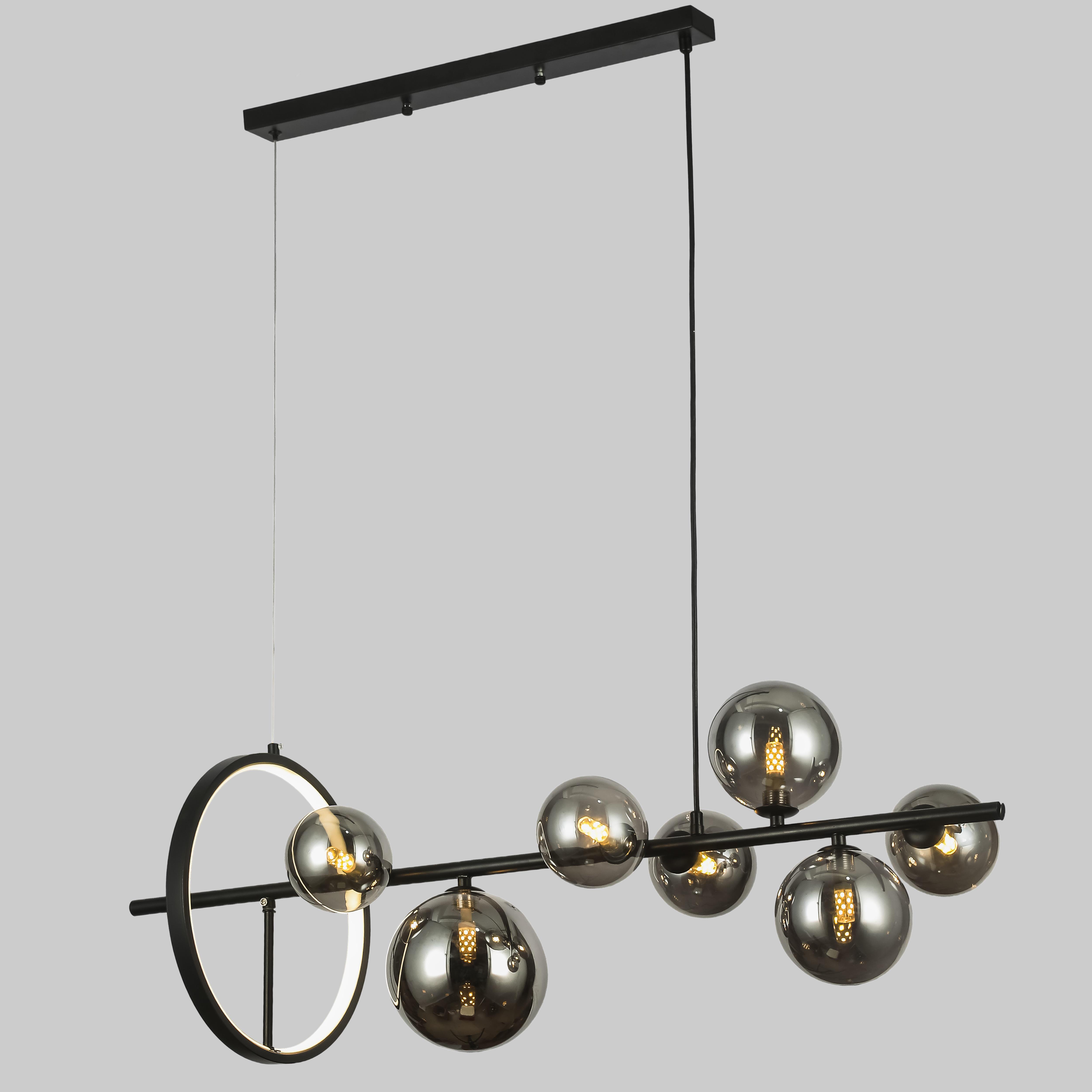 Люстра из графитовых шаров на планке на 7 ламп Черный (918-LP267-7 BK/BK)