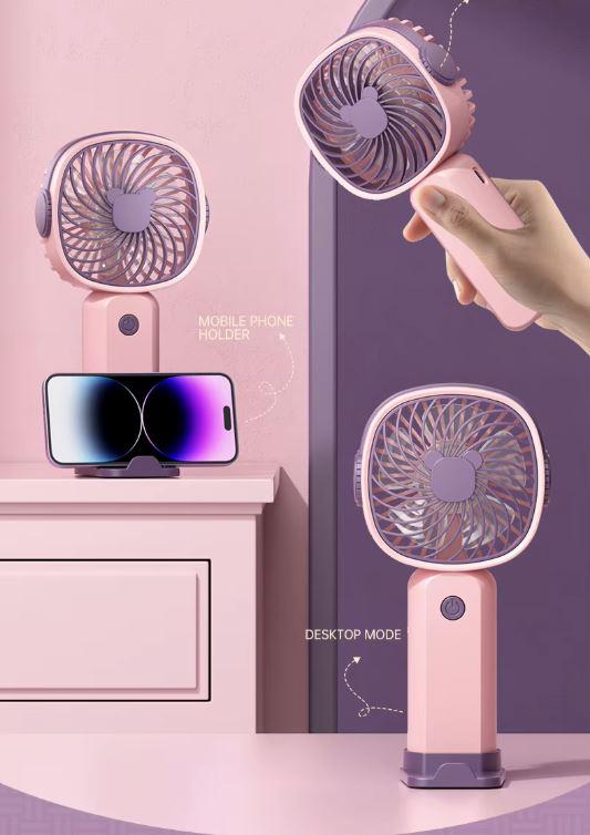 Вентилятор мини ручной LY-838 от USB с подставкой Розовый - фото 2