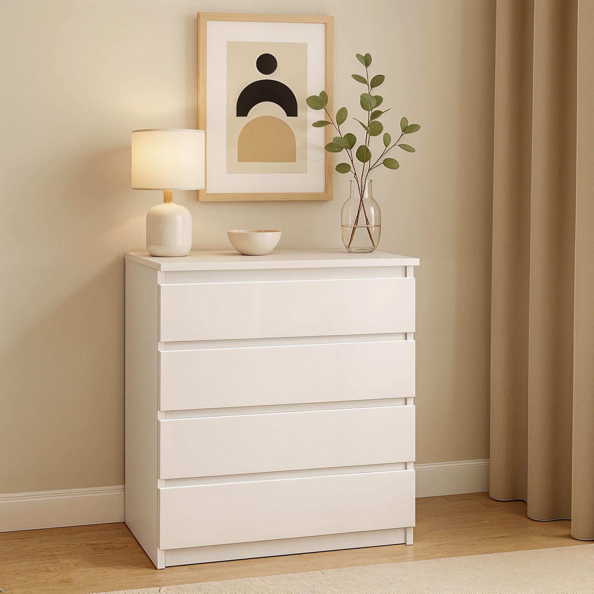 Комод на 4 ящика без ручек Kvatro 700х380х860 мм Белый - фото 1 Комод на 4 ящика без ручек Kvatro 700х380х860 мм Белый - фото 1