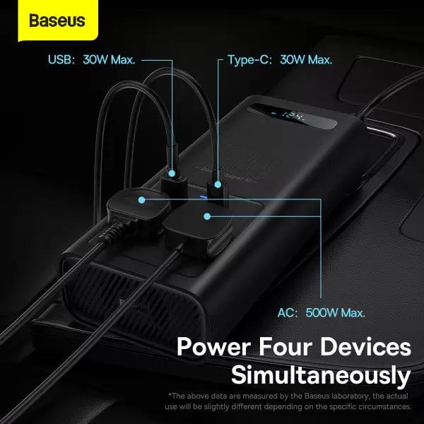 Инвертор автомобильный BASEUS 500 W 220 V CN/EU 2 розетки USB/Type-C 5 A с технологией QC3.0+PD3.0 Black (CGNB000101) - фото 13