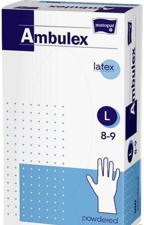 Перчатки смотровые латексные Matopat Ambulex нестерильные припудренные L 100 шт.