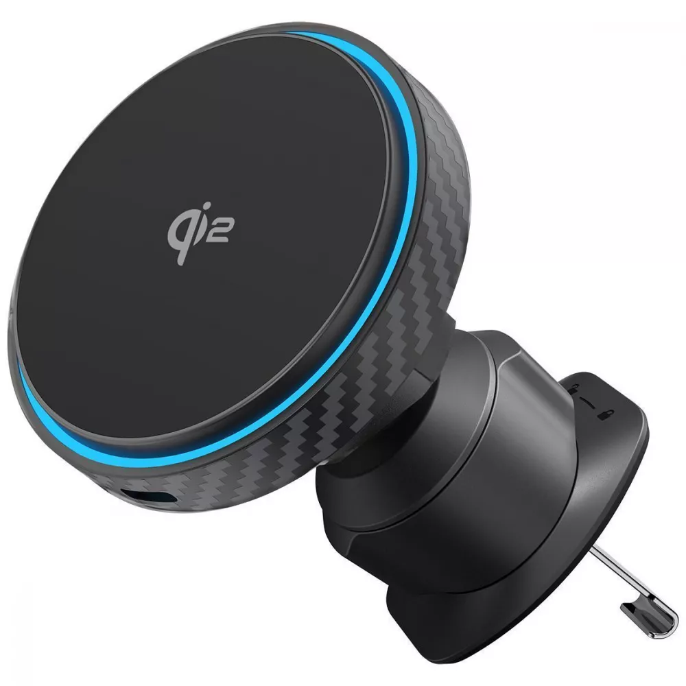 Держатель для телефонов в машину с беспроводной зарядкой Proove Graphite Circle Qi2 15W на дефлектор Черный (631559)