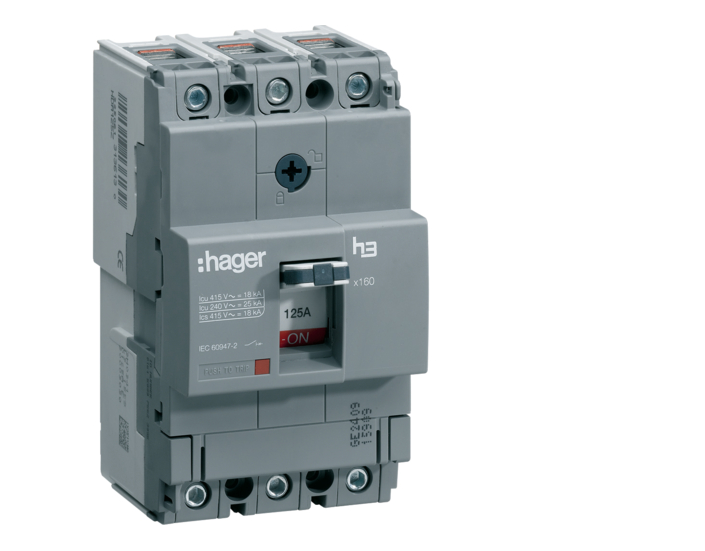 Автоматичний вимикач Hager x160 In 125А 3р 18kA Тфікс/Мфікс HDA125L (29225950)