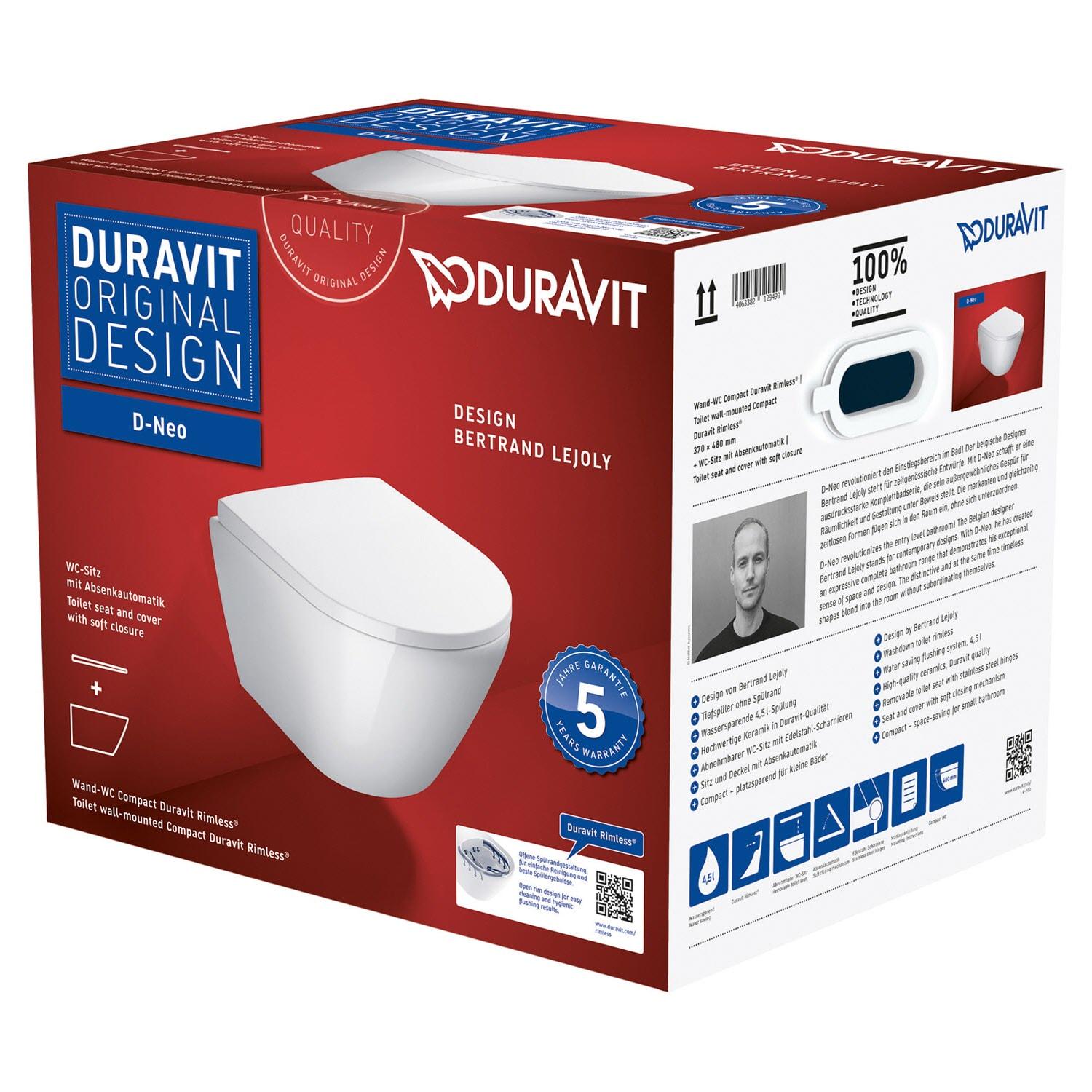 Унитаз подвесной DURAVIT D-Neo 45880900A1 безободковый с сиденьем с микролифтом (226679) - фото 14 Унитаз подвесной DURAVIT D-Neo 45880900A1 безободковый с сиденьем с микролифтом (226679) - фото 14
