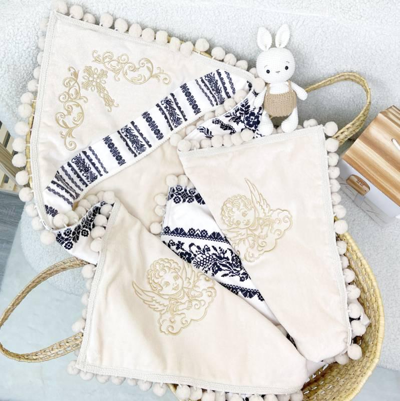 Крыжма махровая с вышивкой Family Tradition Ангелы крещения унисекс 100х100 см Светло-бежевый (50054)