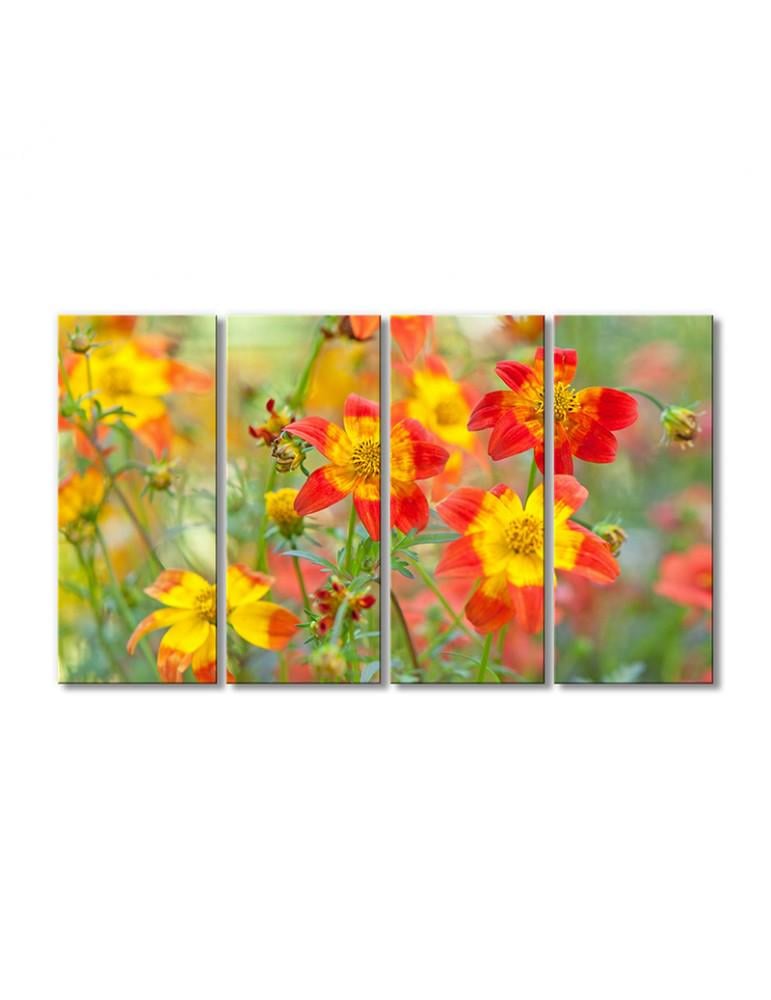 Картина модульная Полевые цветы желто-красные 4 модуля 80x120 см