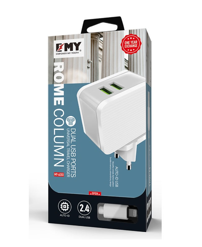 Набор зарядных устройств Emy MY-A203 2в1 Lightning 2xUSB 5V12W (26441855)