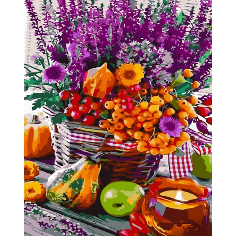 Картина за номерами Strateg Преміум Осінній натюрморт з лаком та з рівнем 40х50 см (GS1372)