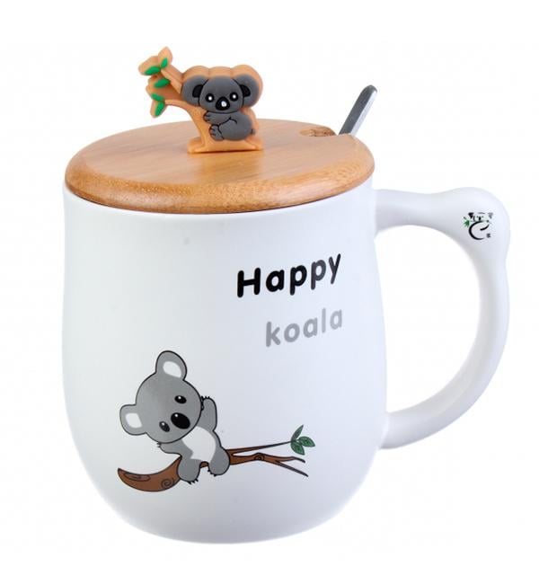 Чашка керамическая Коала с ложечкой и крышечкой 480 мл (514032)