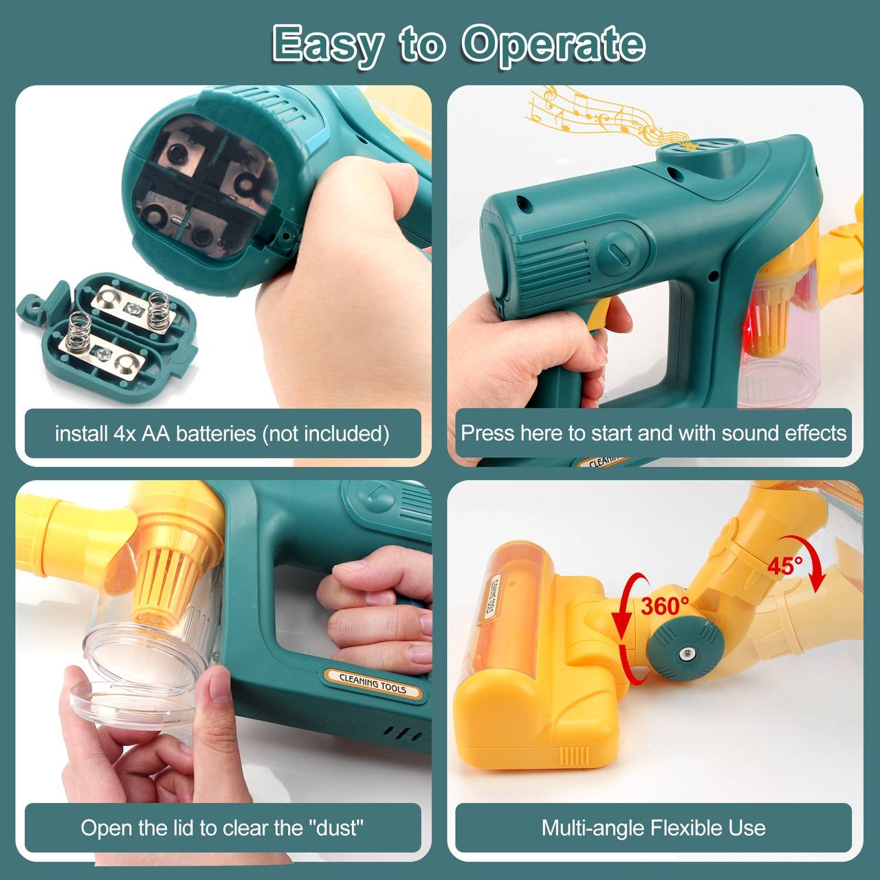 Дитячий ігровий пилосос Fun Game з насадками Зелено-помаранчовий (137-11-21) - фото 8