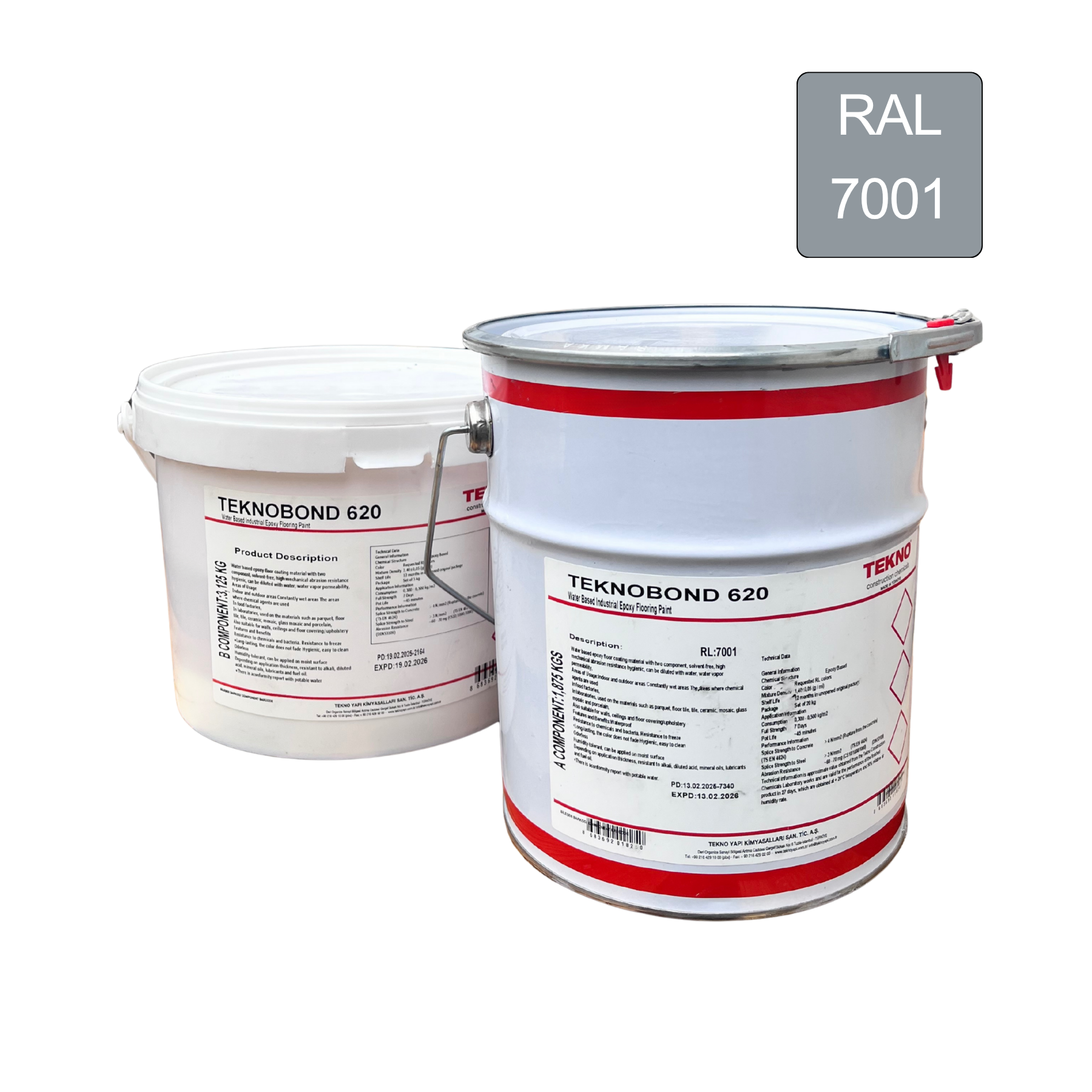 Краска эпоксидная на водной основе Teknobond 620 5 кг Светло-серый  RAL 7001  (TB62070015)