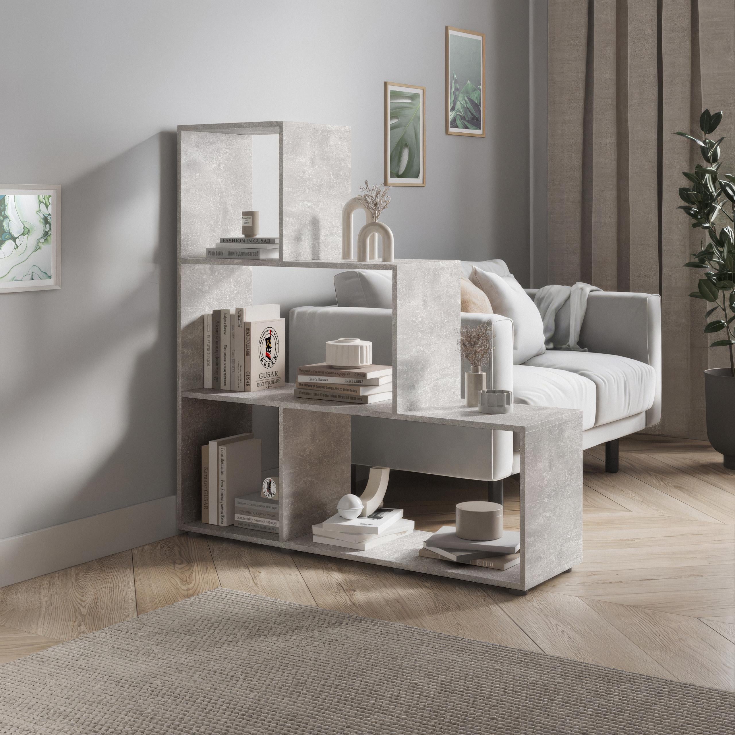 Стелаж для книг та декору на 4 комірки P-05 1168х290х1232 мм Бетон - фото 1