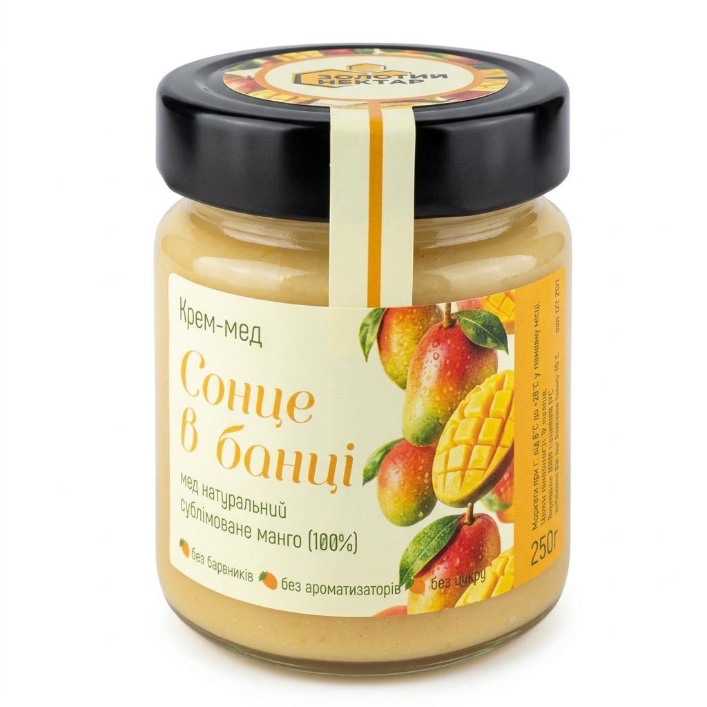 Крем-мед Золотой Нектар Солнце в банке Манго натуральный медовый десерт 250 г Крем-мед Золотой Нектар Солнце в банке Манго натуральный медовый десерт 250 г