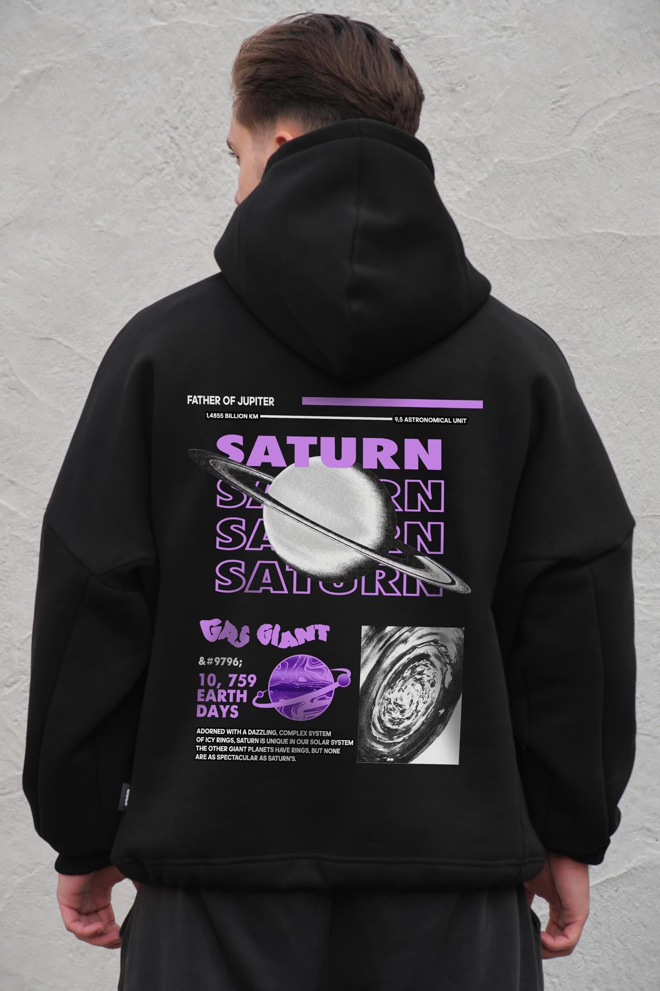 Худи на флисе с капюшоном и принтом оверсайз Without Saturn One size Black (8056527 8056528)