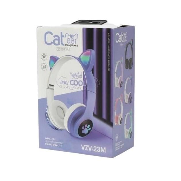 Навушники бездротові Cat Ear VZV-23M Bluetooth з RGB підсвічуванням та котячими вушками Фіолетовий - фото 2