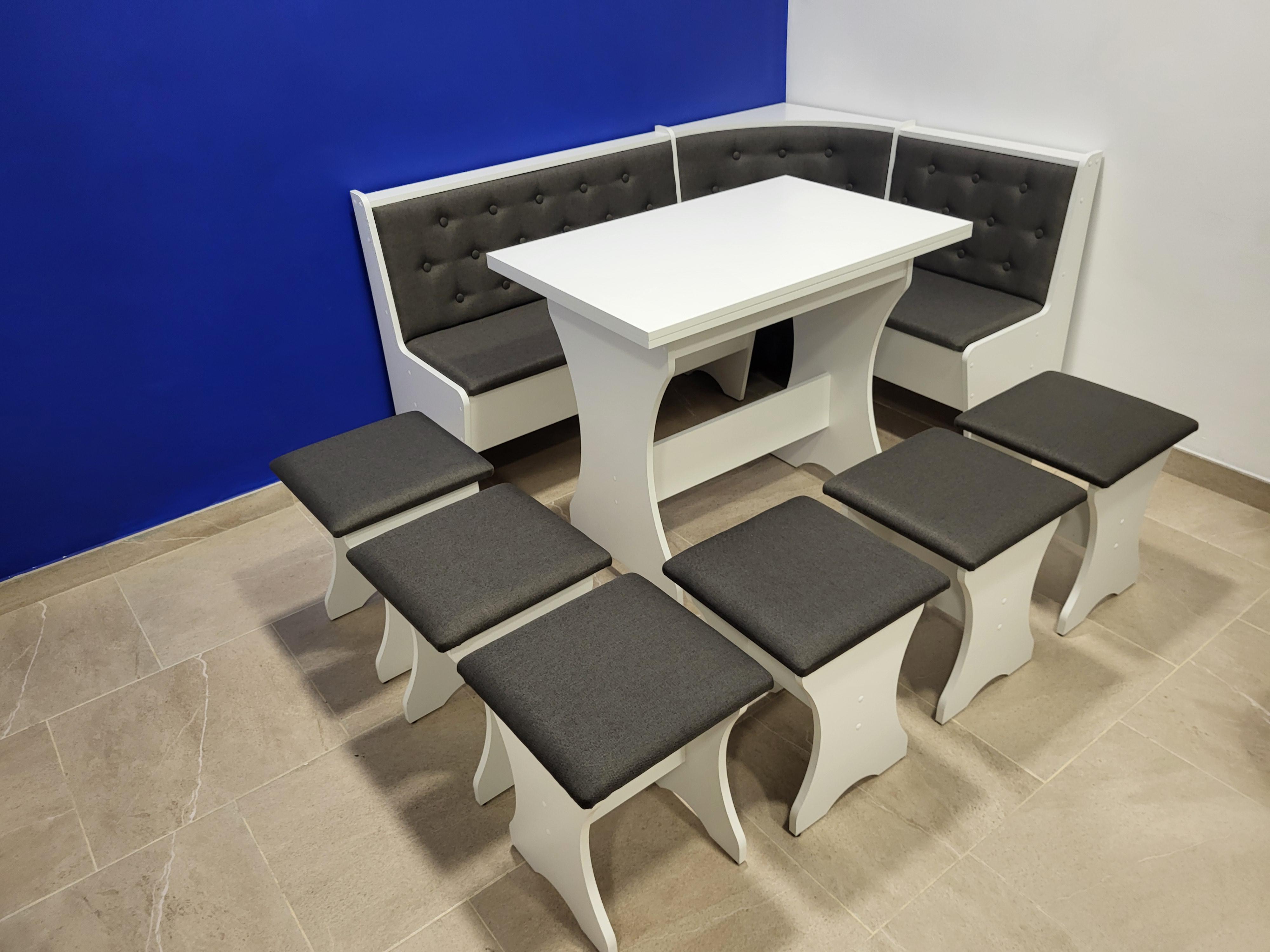 Кухонный уголок со столом и 6 табуретами Семейный 113,5х153,5 см Белый/Мальмо (KS6T-B-M) Кухонный уголок со столом и 6 табуретами Семейный 113,5х153,5 см Белый/Мальмо (KS6T-B-M)