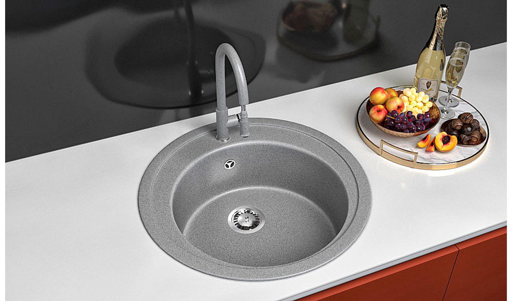 Кухонная мойка Lexona Blansh гранитная з краном Серый - фото 2