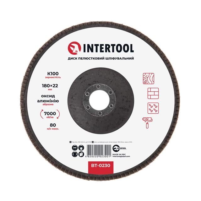Диск шліфувальний пелюстковий Intertool 180x22 мм зерно K100 (BT-0230) - фото 1 Диск шліфувальний пелюстковий Intertool 180x22 мм зерно K100 (BT-0230) - фото 1